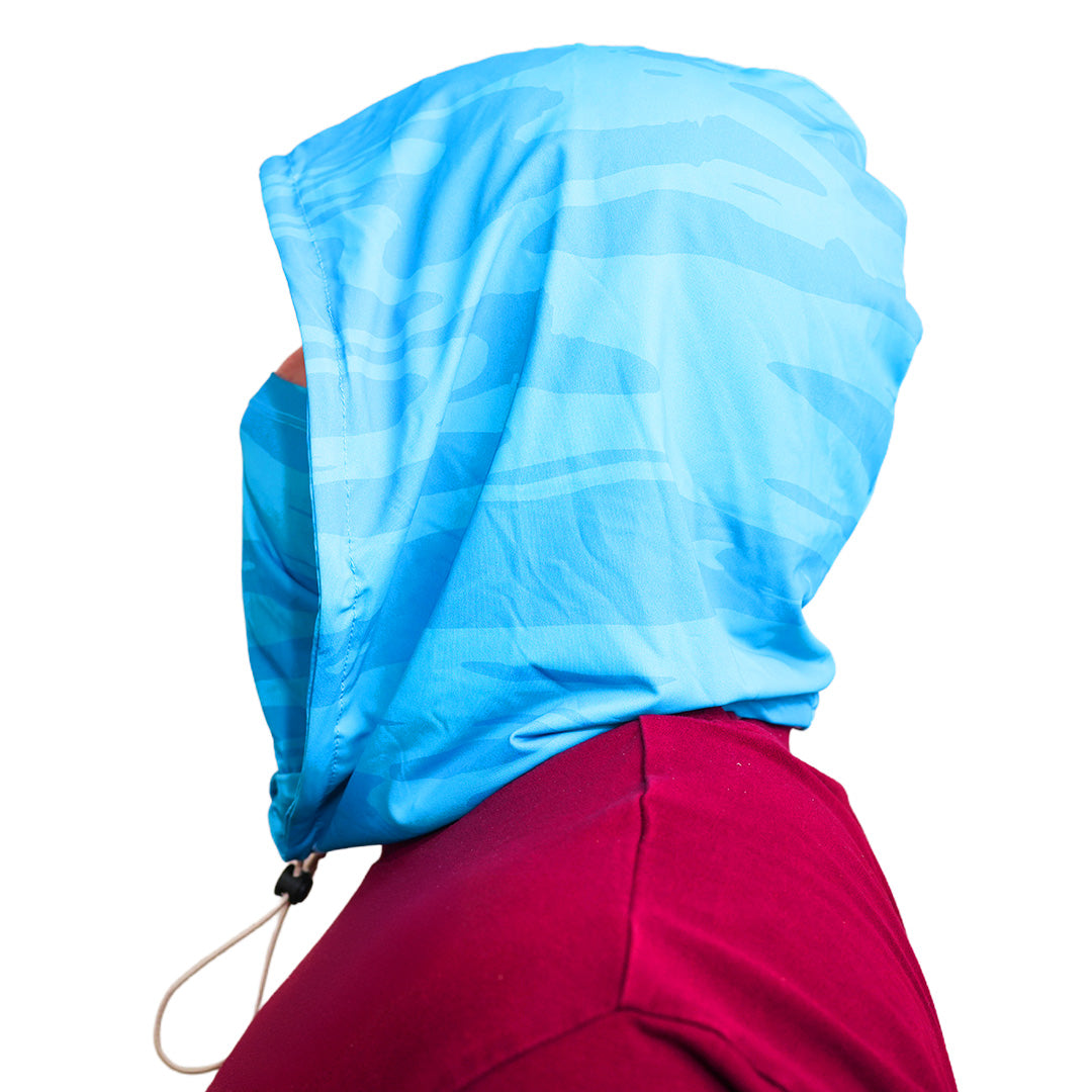 Person wearing Cool Capi CapiShield UPF 50 Breathable Unisex Head Cover Sun Protection in Blue -  Left Side View