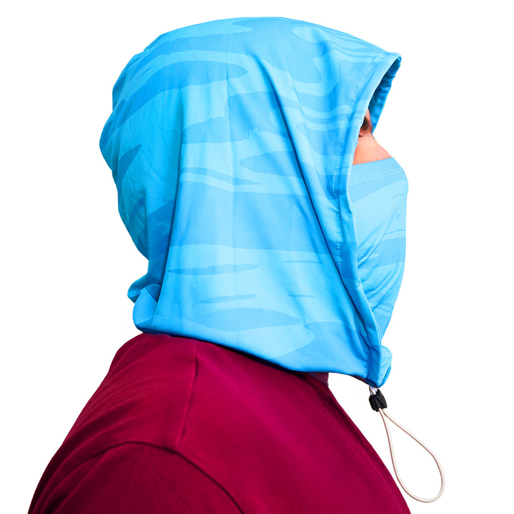 Person Wearing Cool Capi CapiShield UPF 50 Breathable Unisex Head Cover Sun Protection in Blue -  Right Side View