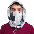 Person Wearing Cool Capi CapiShield UPF 50 Breathable Unisex Head Cover Sun Protection in Gray Camo -  Front View Man Face