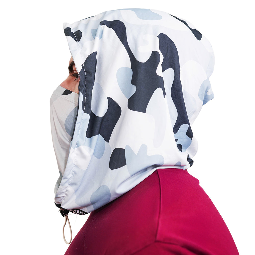 Person wearing Cool Capi CapiShield UPF 50 Breathable Unisex Head Cover Sun Protection in Gray Camo -  Left Side View