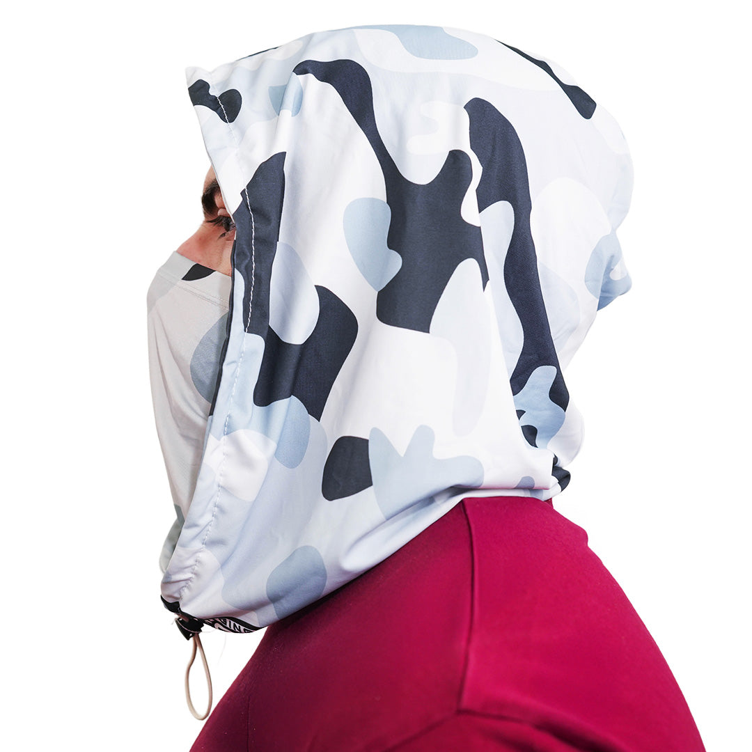 Person wearing Cool Capi CapiShield UPF 50 Breathable Unisex Head Cover Sun Protection in Gray Camo -  Left Side View
