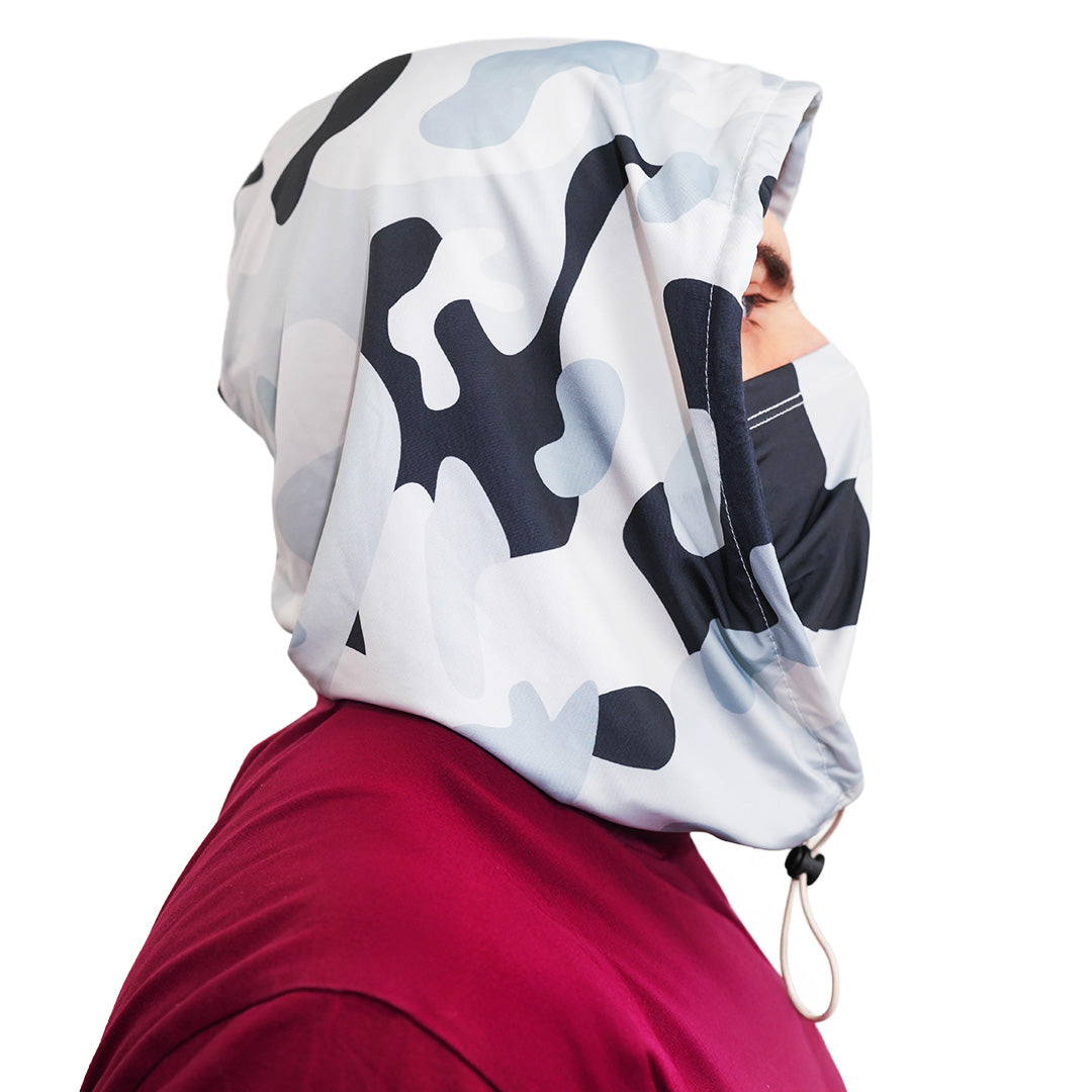 Person Wearing Cool Capi CapiShield UPF 50 Breathable Unisex Head Cover Sun Protection in Gray Camo -  Right Side View
