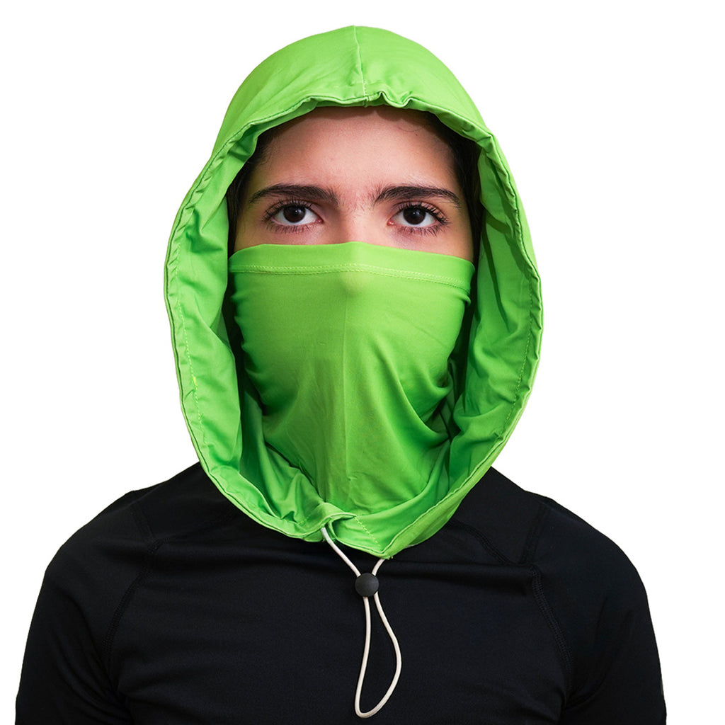 Person wearing Cool Capi CapiShield UPF 50 Breathable Unisex Head Cover Sun Protection in Green -  Front View Woman Face